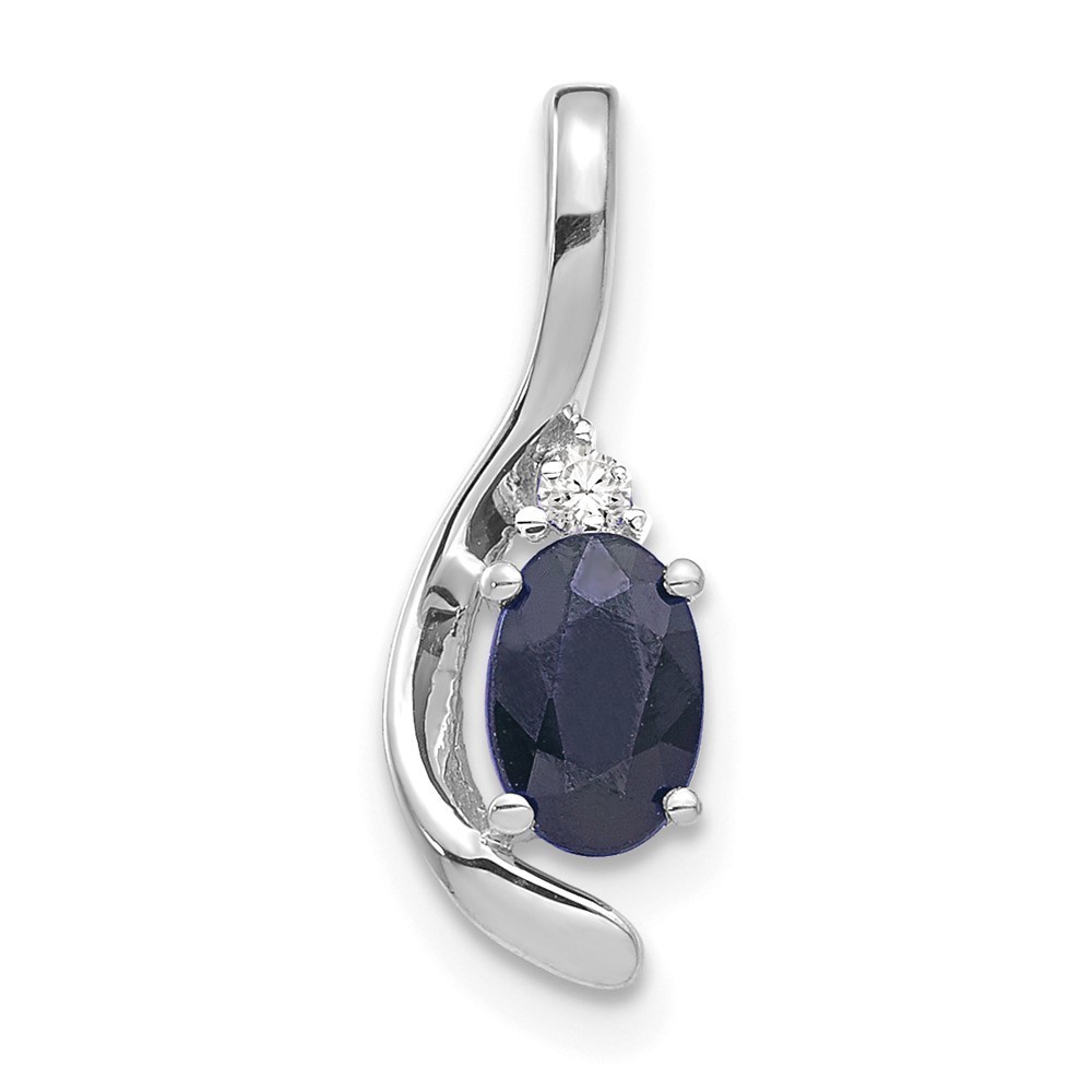 14k White Gold Sapphire September Birthstone And Diamond Necklace Charm Pendant